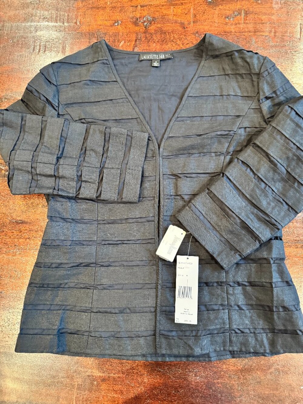 Lafayette 148 New York Black Tiered Horizontal Pleated Jacket - Size 6 NWT